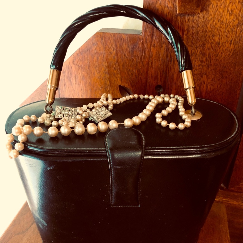 Vintage Mini-bag Bakelite Handle Faux Black Leather